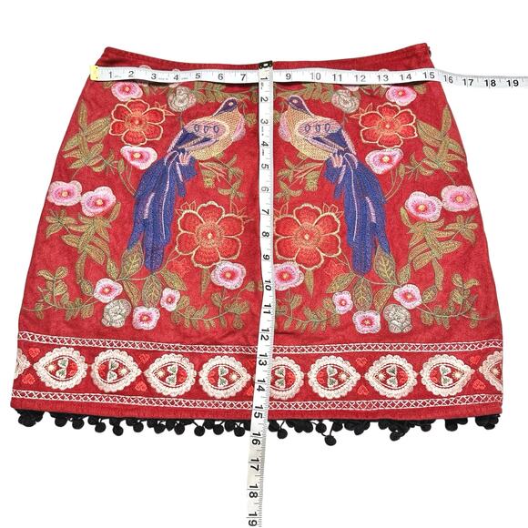 Altar'd State | Women | Vermillion Sueded Floral Pom Pom Mini Skirt | Medium - Picture 7 of 14